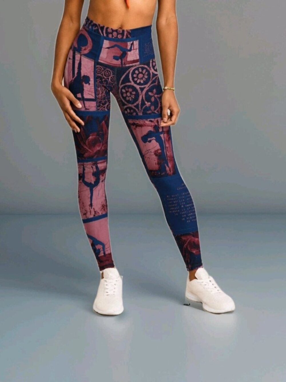 Niyama Sol Yoga Leggings Womens Large Pink Blue Lotus Rare Print High Waist